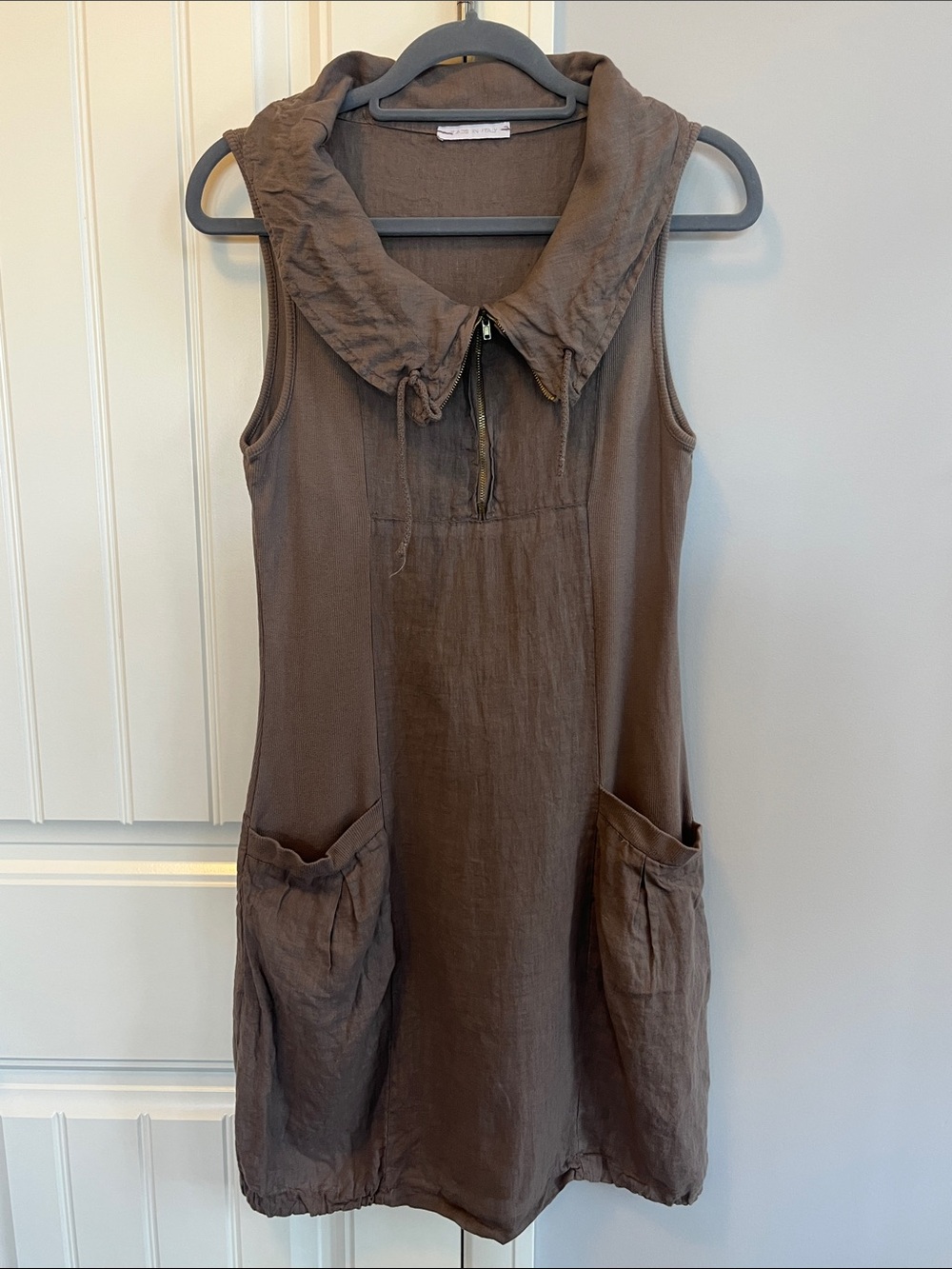 Boho Italian 100% Linen Sleeveless Dress L